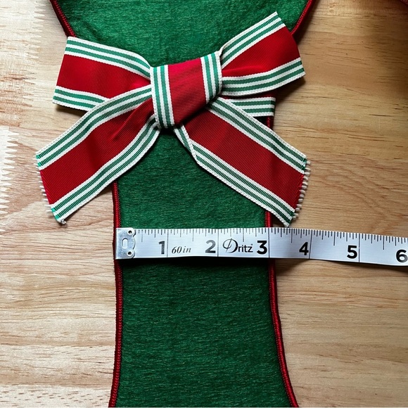 Christmas Stocking with Red White and Green Striped Bow Green Felt Dog Bone - Picture 8 of 10